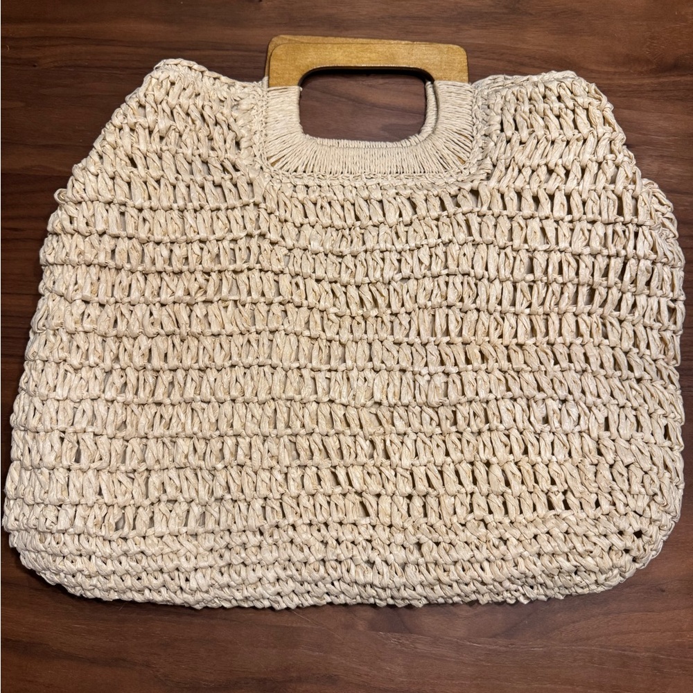 3 AM Forever Natural Straw Wood-handled Bag, NWOT